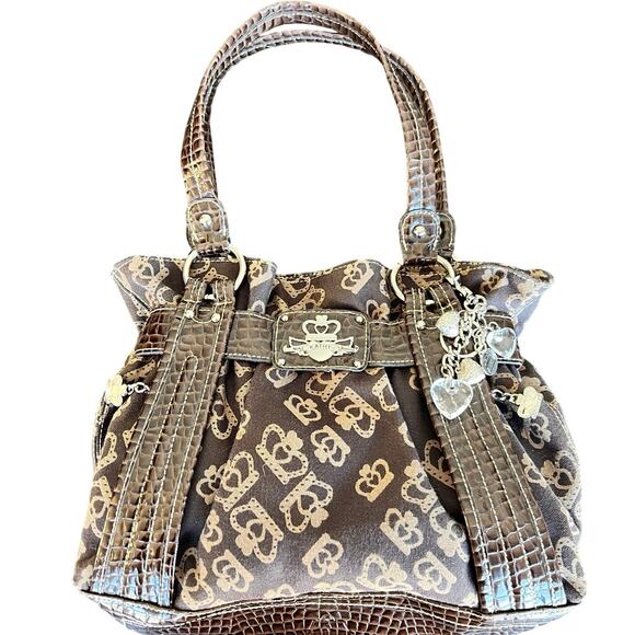 Kathy Van Zeeland Brown Crown Pattern Shoulder Bag - Picture 1 of 12